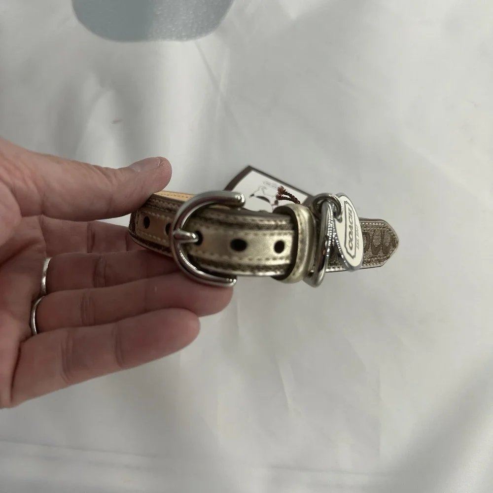 COACH Brown Signature Canvas Leather Dog Collar with Charms
